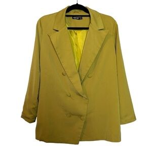 Nasty Gal Collection Chartreuse Double Breasted Fully Lined Deep Neckline Blazer